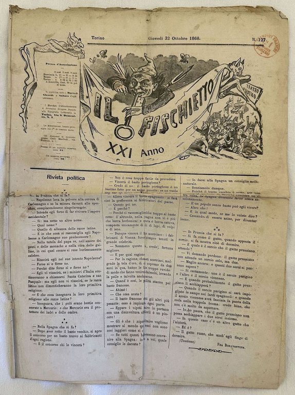 IL FISCHIETTO TORINO GIOVEDI 22 OTTOBRE 1868 | Immagine Gallery 2
