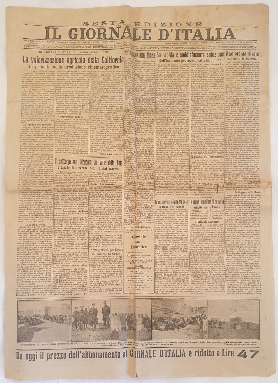 IL GIORNALE D'ITALIA ROMA DOMENICA 1 FEBBRAIO 1931