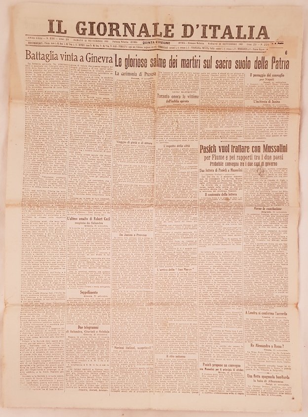 IL GIORNALE D'ITALIA ROMA DOMENICA 22 SETTEMBRE 1923