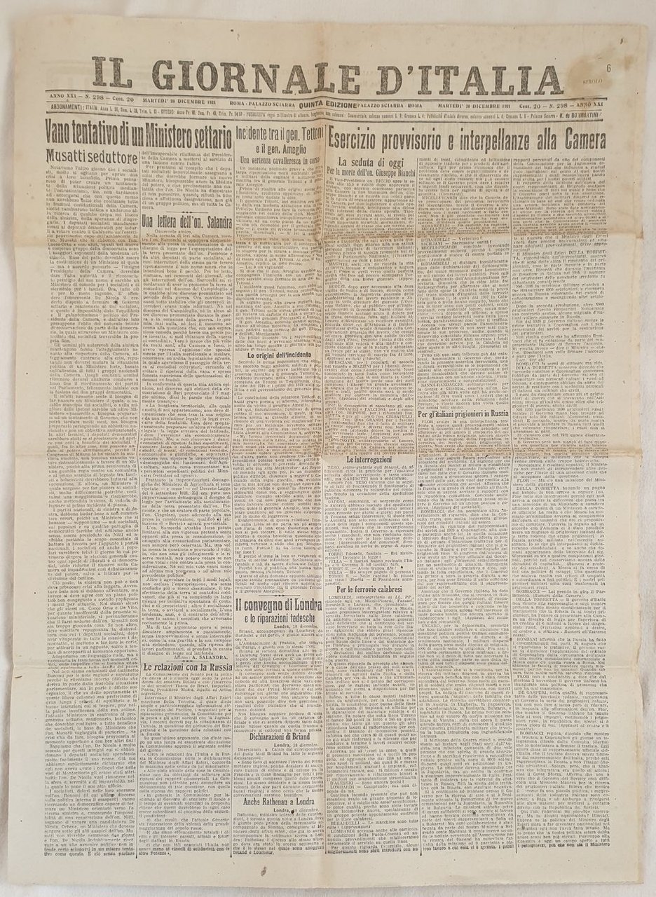 IL GIORNALE D'ITALIA ROMA VENERDI 20 DICEMBRE 1921