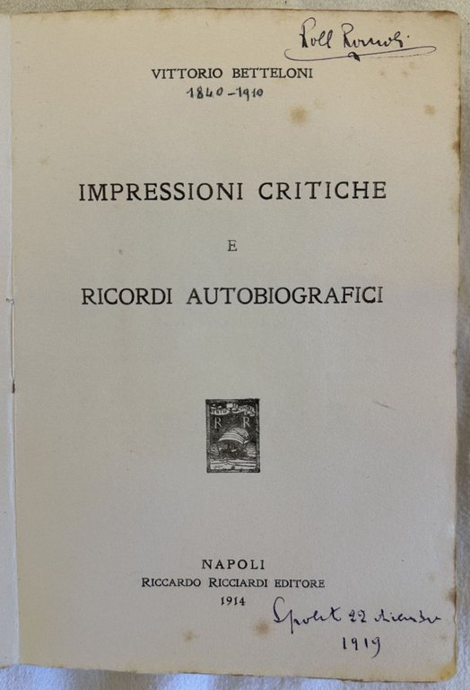 IMPRESSIONI CRITICHE E RICORDI AUTOBIOGRAFICI | Immagine Gallery 2