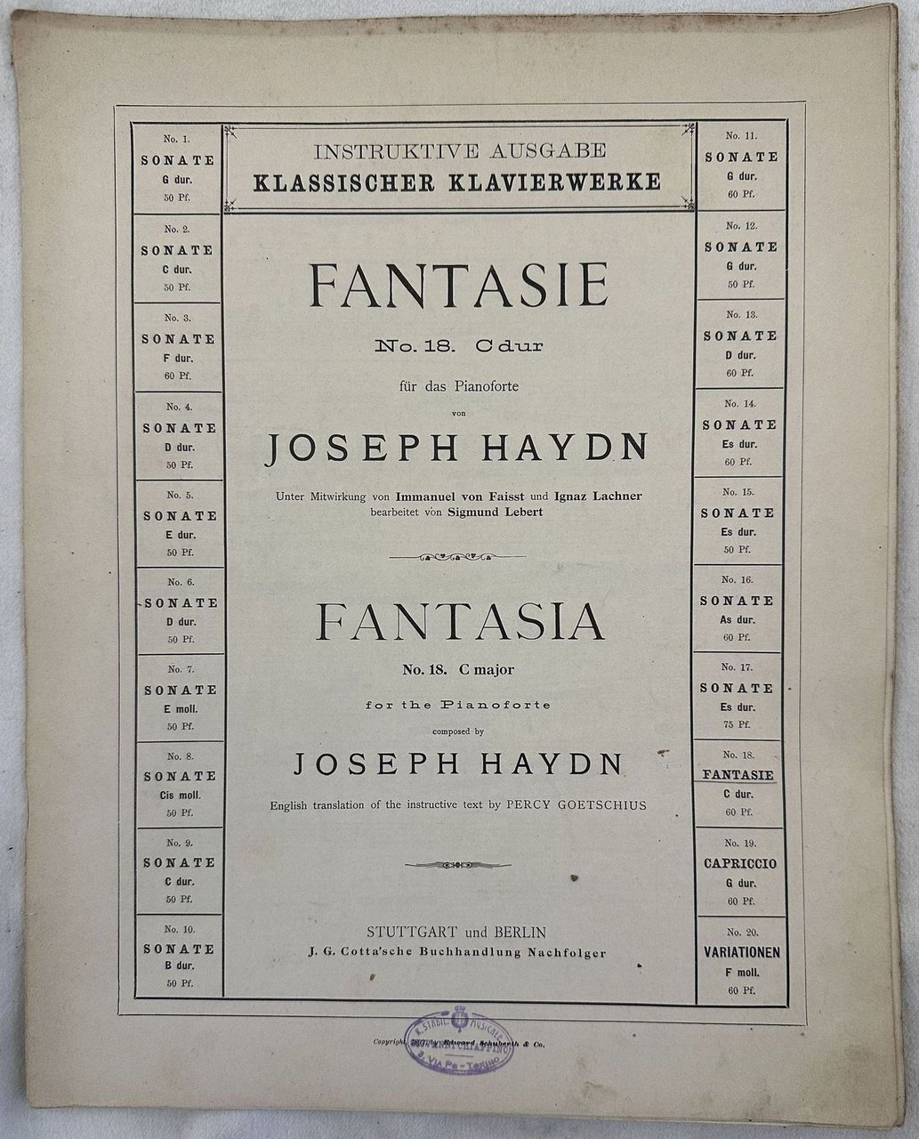 INSTRUKTIVE AUSGABE KLASSISCHER KLAVIERWERKE FANTASIE NO 18 CDUR