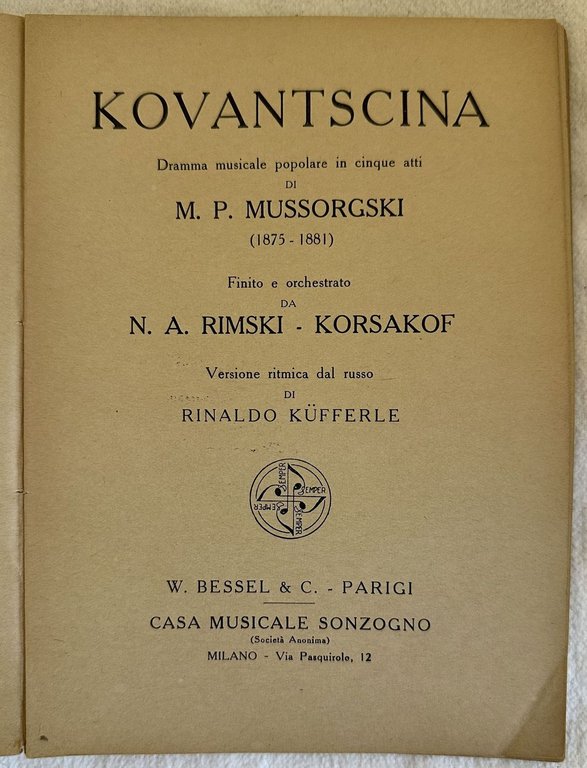 KOVANTSCINA DRAMMA MUSICALE POPOLARE IN CINQUE ATTI | Immagine Gallery 2