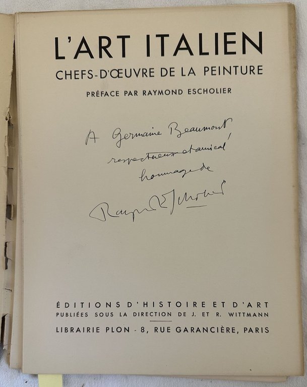L'ART ITALIEN CHEFS D'OEUVRE DE LA PEINTURE PREFACE PAR RAYMOND …