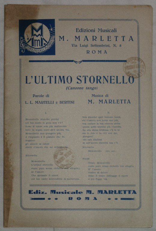 L'ULTIMO STORNELLO (canzone tango)