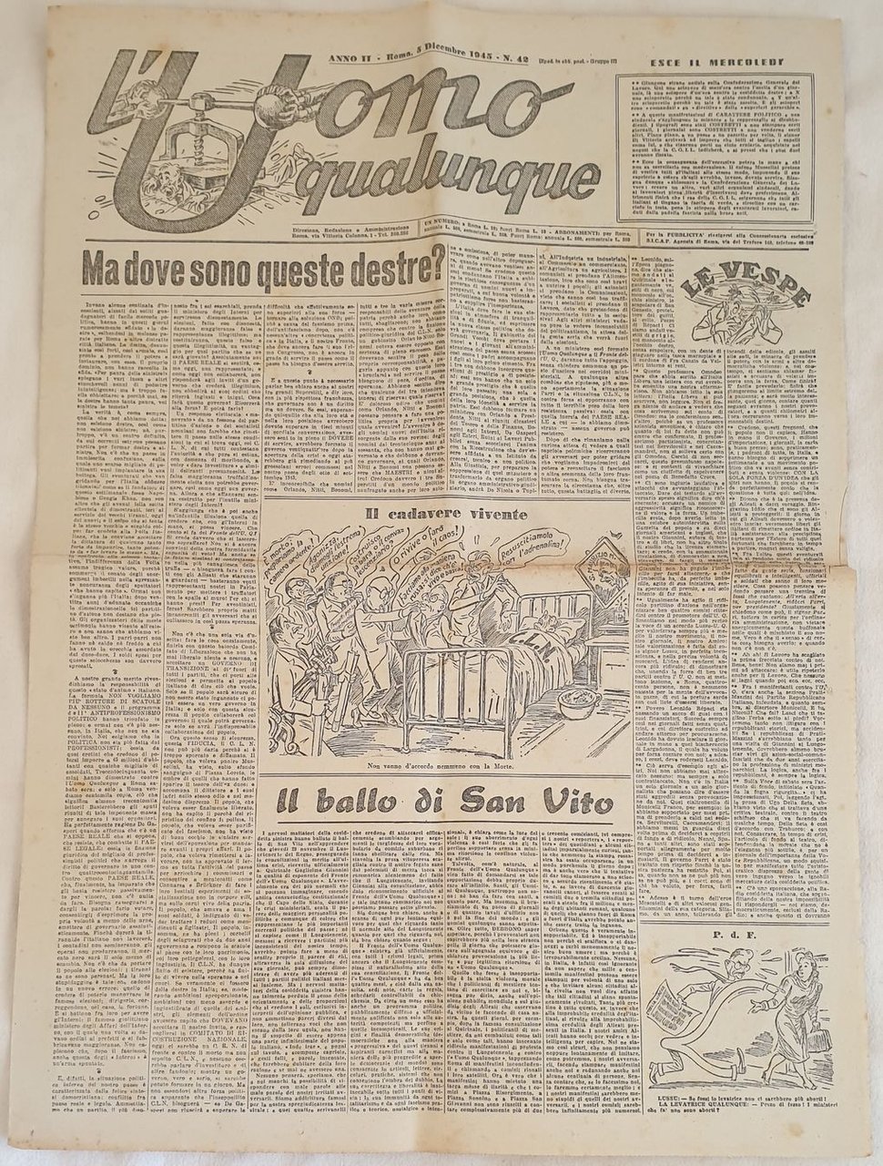 L'UOMO QUALUNQUE ANNO II - ROMA 5 DICEMBRE 1945 - …