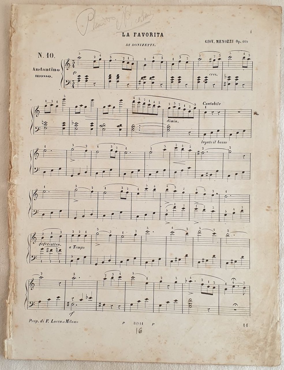 LA FAVORITA DI DONIZETTI GIOV. MENOZZI OP. 109 N. 10