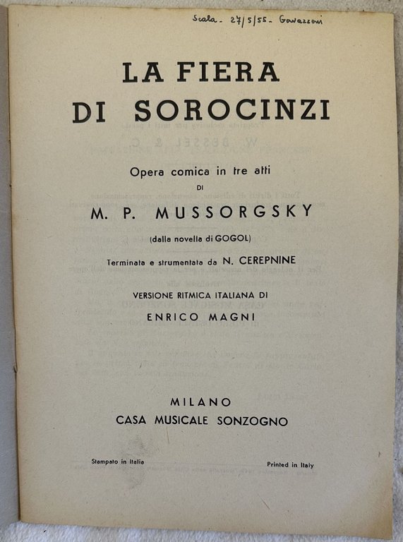 LA FIERA DI SOROCINZI OPERA COMICA IN TRE ATTI
