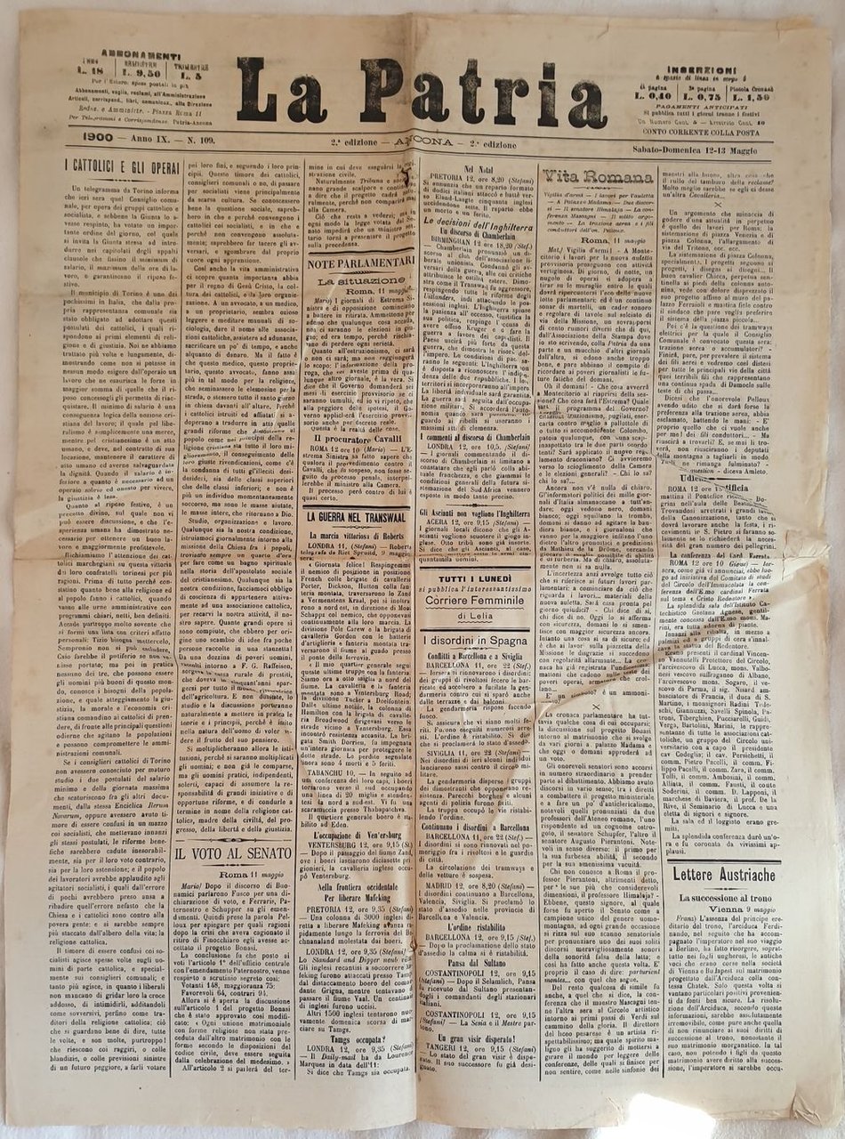 LA PATRIA 1900 - ANNO IX - N. 109 - …
