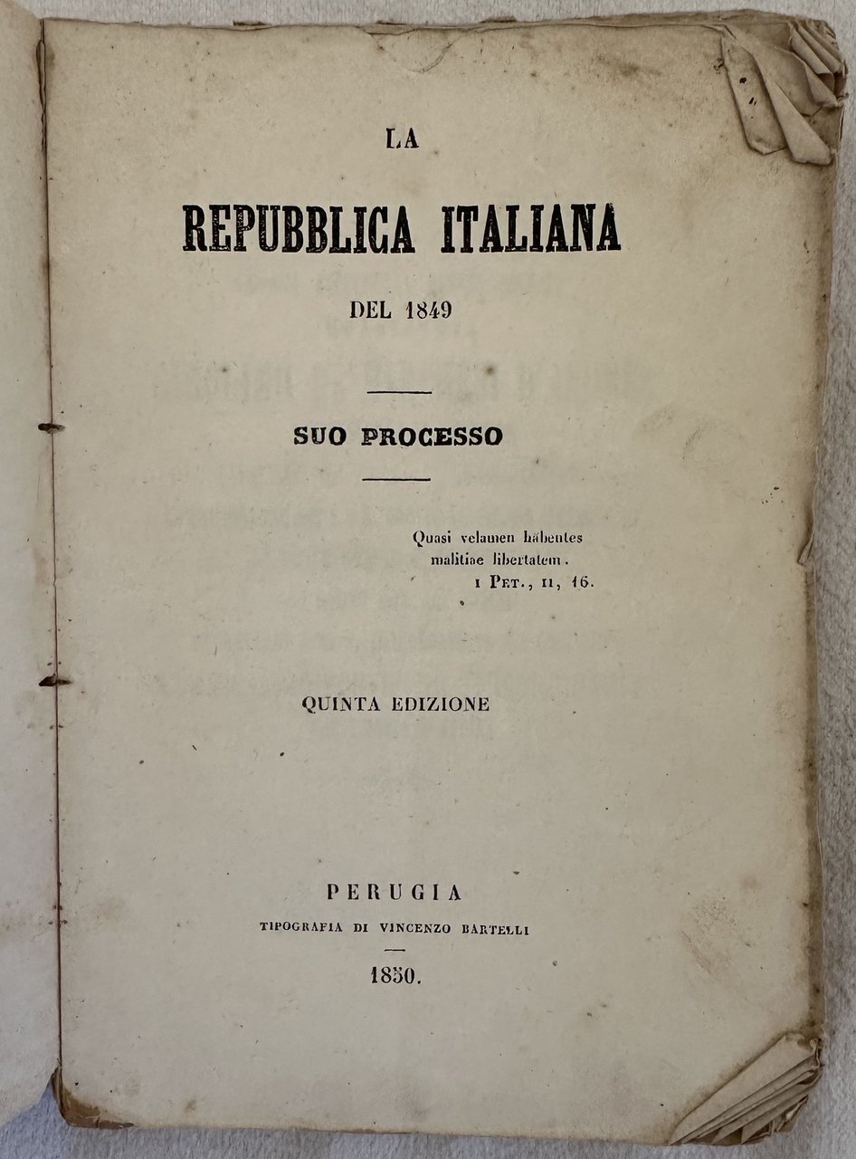 LA REPUBBLICA ITALIANA DEL 1849 SUO PROCESSO