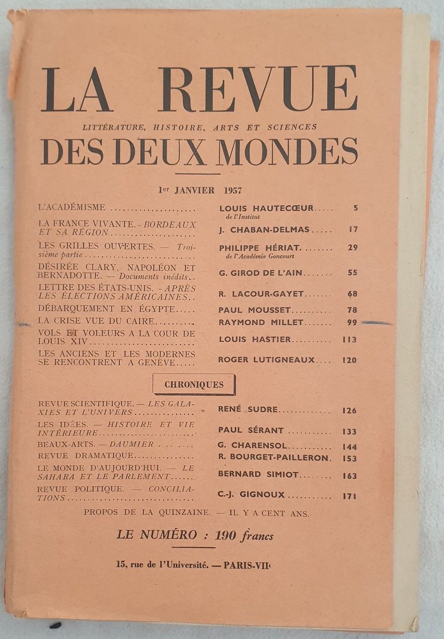 LA REVUE DES DEUX MONDES 1 JANVIER 1957