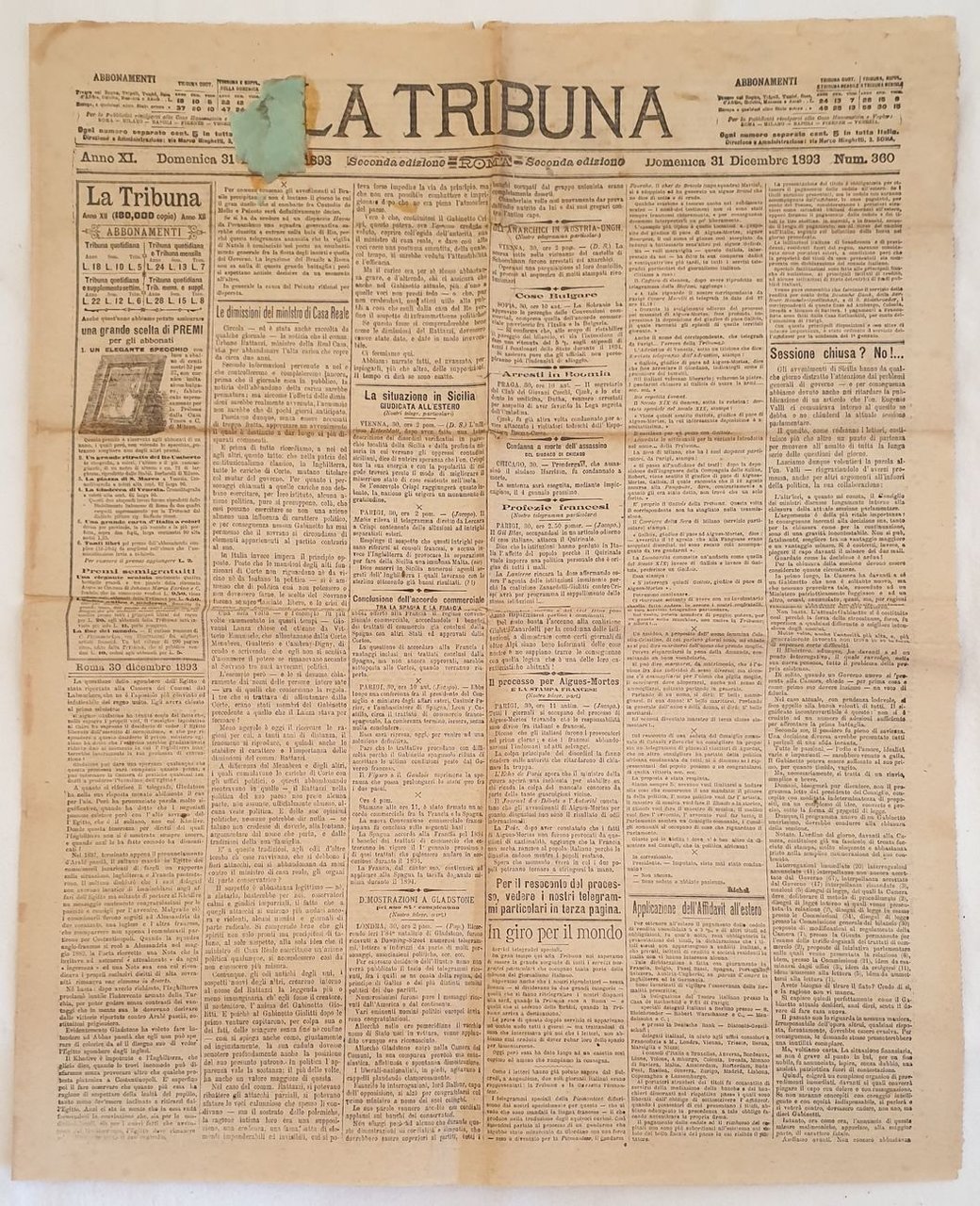 LA TRIBUNA DOMENICA 31 DICEMBRE 1893