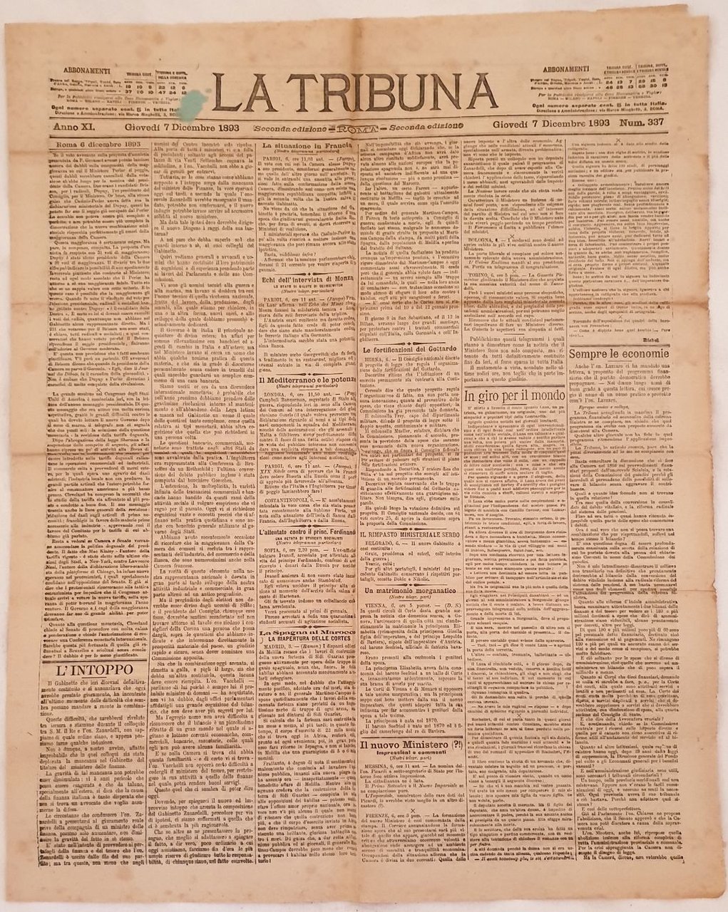 LA TRIBUNA GIOVEDI 7 DICEMBRE 1893