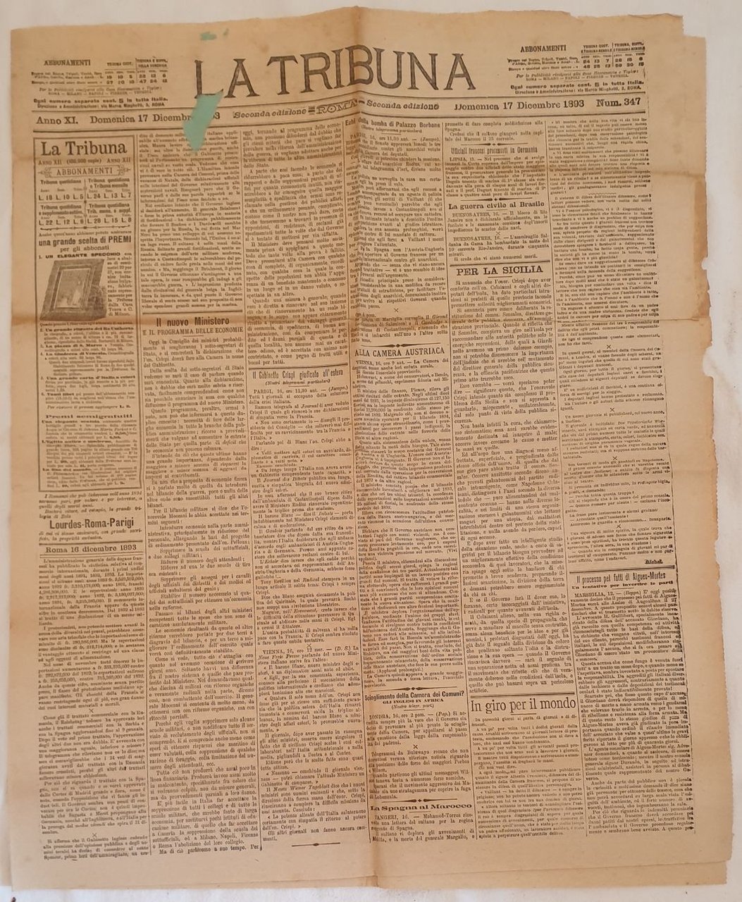 LA TRIBUNA ROMA, DOMENICA 17 DICEMBRE 1893 NUM. 356 SECONDA …