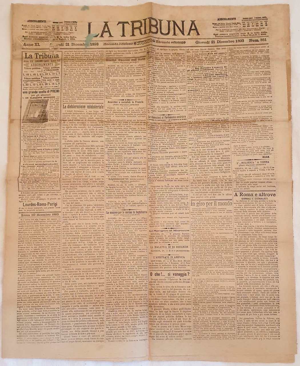 LA TRIBUNA ROMA, GIOVEDI 21 DICEMBRE 1893 NUM. 351 SECONDA …