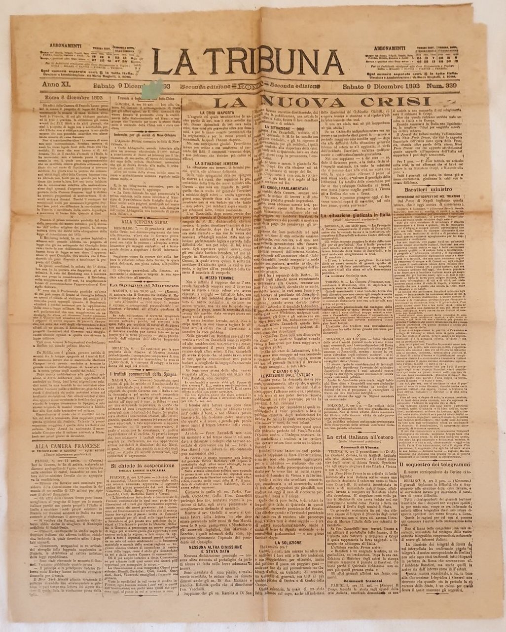 LA TRIBUNA ROMA, SABATO 9 DICEMBRE 1893 NUM. 351 SECONDA …