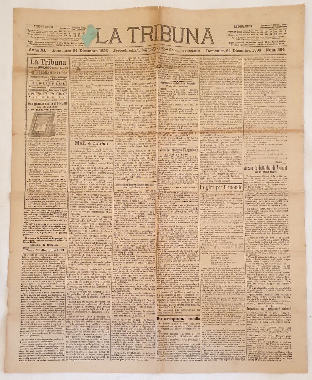 LA TRIBUNA VENERDI 24 DICEMBRE 1893