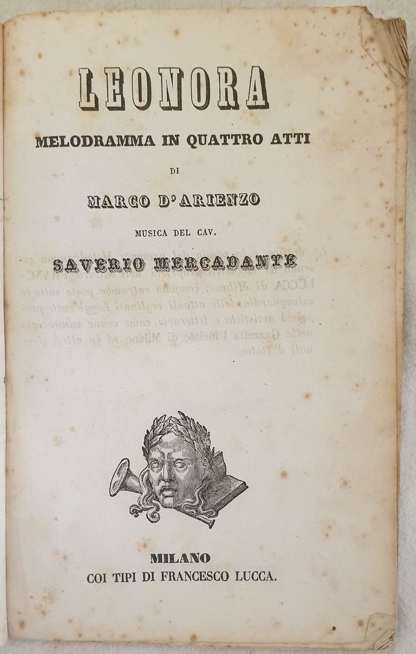 LEONORA MELODRAMMA IN QUATTRO ATTI DI MARCO D'ARIENZO MUSICA DEL …