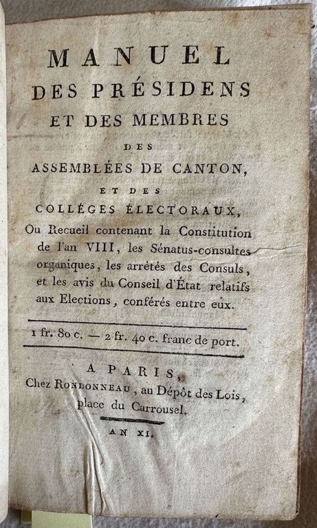 MANUEL DES PRESIDENS ET DES MEMBRES DES ASSEMBLEES DE CANTON …