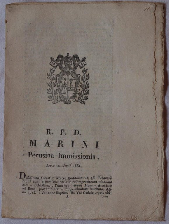 MARINI PERUSINA IMMISSIONIS LUNOE 4 JUNII 1832