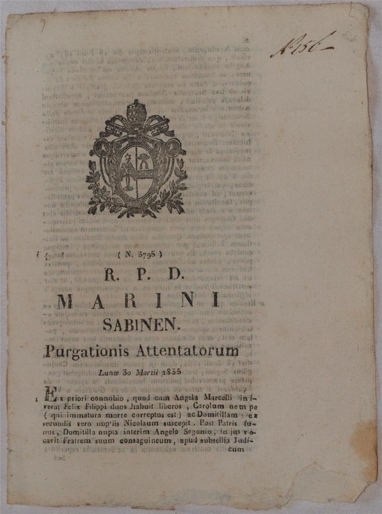 MARINI SABINEN PURGATIONIS ATTENTATORUM LUNOE 30 MARTII 1835