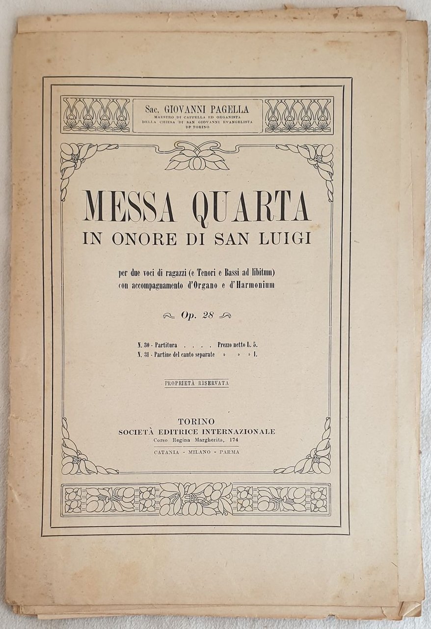 MESSA QUARTA IN ONORE DI SAN LUIGI PER DUE VOCI …