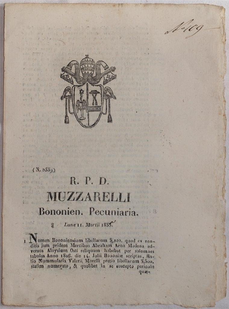 MUZZARELLI BONONIEN. PECUNIARIA LUNOE 11 MARTII 1833
