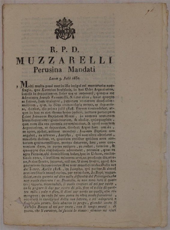 MUZZARELLI PERUSINA MANDATI LUNOE 9 JULII 1832