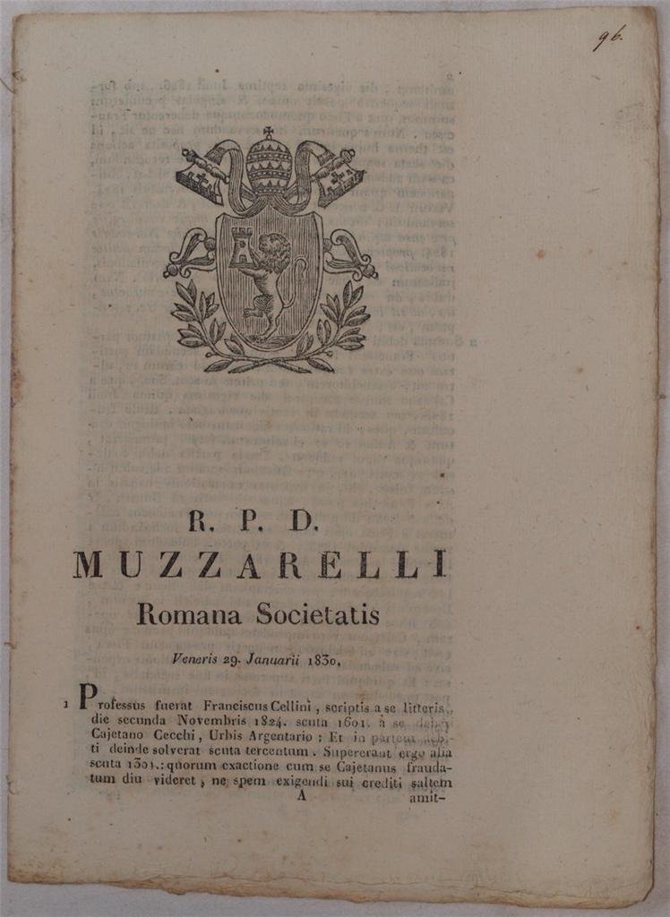 MUZZARELLI ROMANA SOCIETATIS VENERIS 29 JANUARII 1830