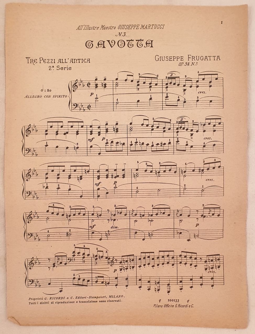 N. 3 GAVOTTA TRE PEZZI ALL'ANTICA 2 SERIE OP. 34 …