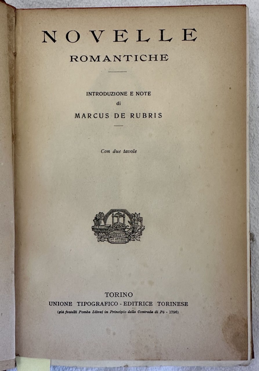 NOVELLE ROMANTICHE INTRODUZIONE E NOTE DI MARCUS DE RUBRIS | Immagine principale
