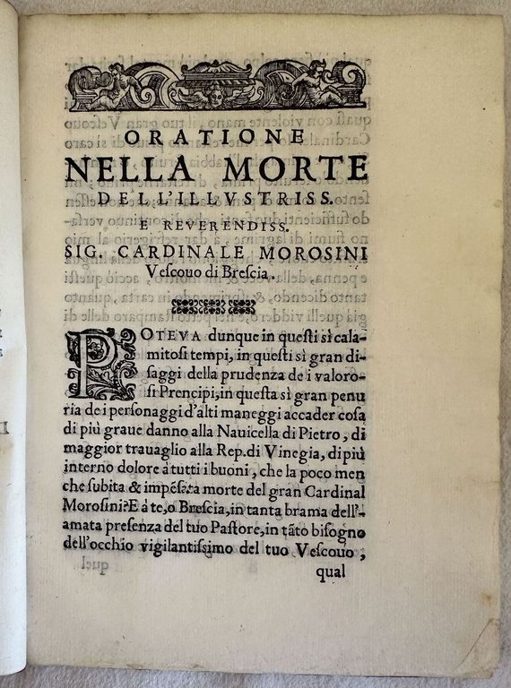 ORATIONE NELLA MORTE DELL'ILLUSTRISS. E REVERENDISS. SIG. CARDINALE MOROSINI VESCOVO …