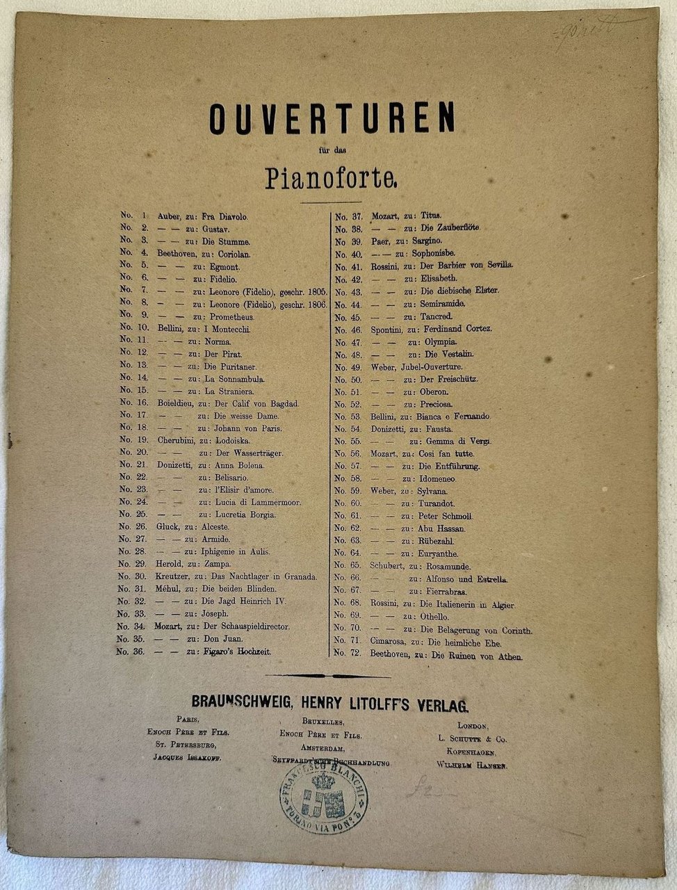 OUVERTUREN FUR DAS PIANOFORTE OUVERTURE NO 29