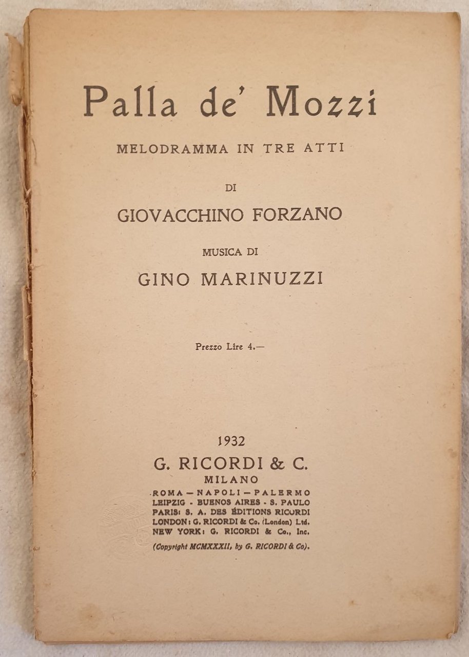 PALLA DE MOZZI MELODRAMMA IN TRE ATTI DI GIOVACCHINO FORZANON …