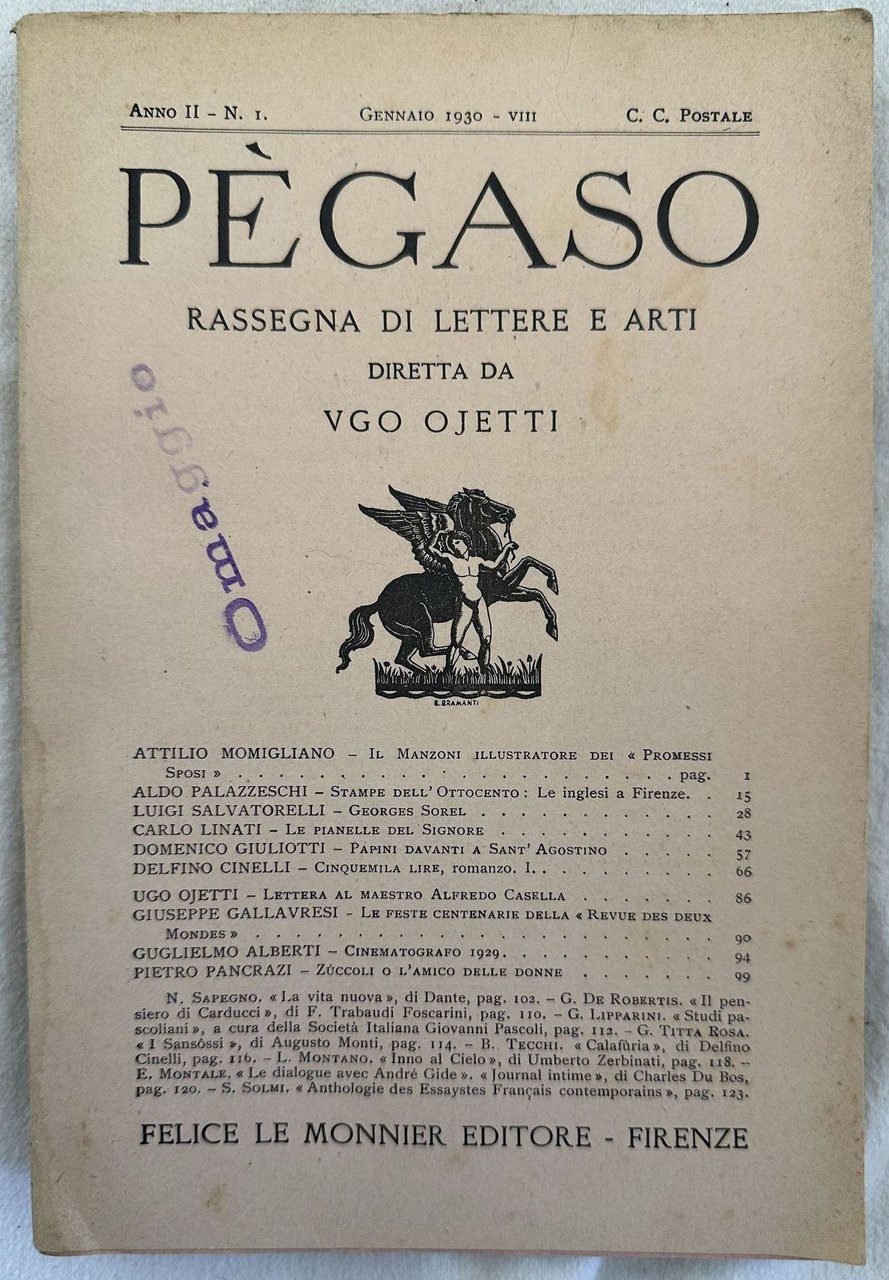 PEGASO RASSEGNA DI LETTERE E ARTI DIRETTA DA UGO OJETTI …