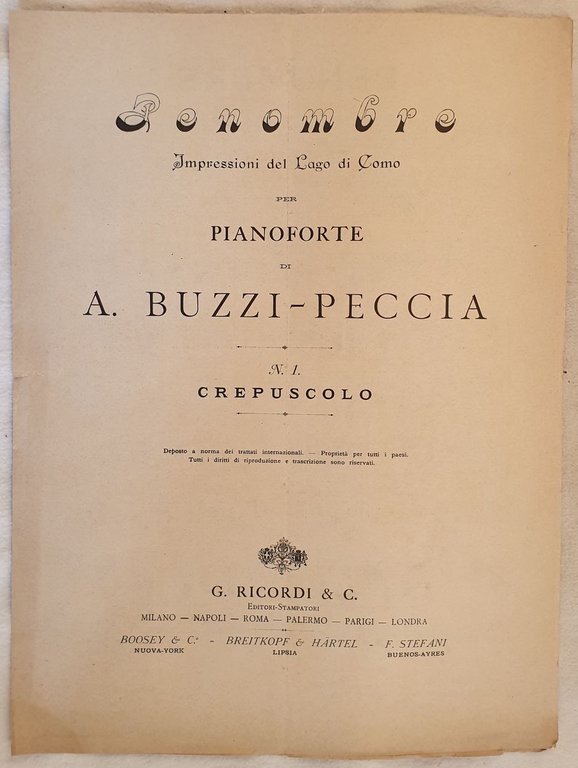 PENOMBRE IMPRESSIONI DEL LAGO DI COMO PER PIANOFORTE
