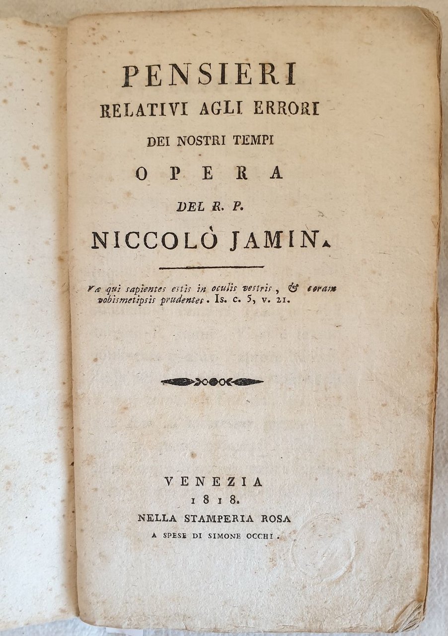 PENSIERI RELATIVI AGLI ERRORI DEI NOSTRI TEMPI