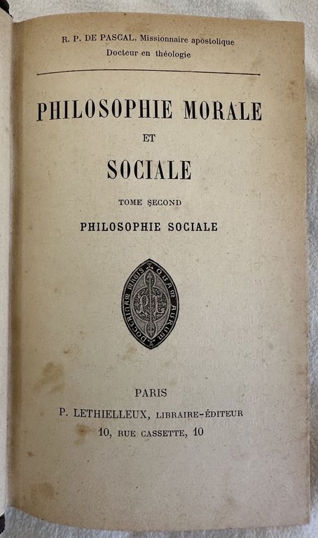 PHILOSOPHIE MORALE ET SOCIALE