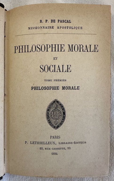 PHILOSOPHIE MORALE ET SOCIALE