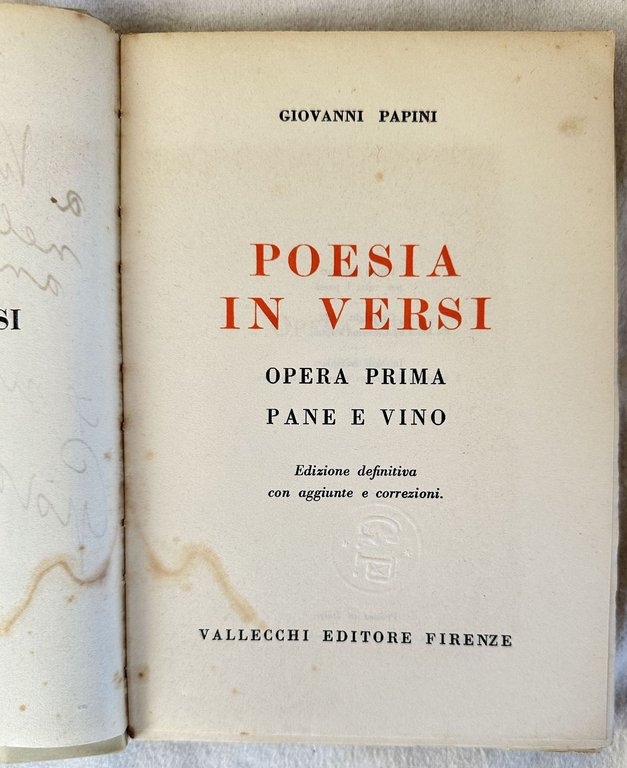 POESIA IN VERSI OPERA PRIMA PANE E VINO