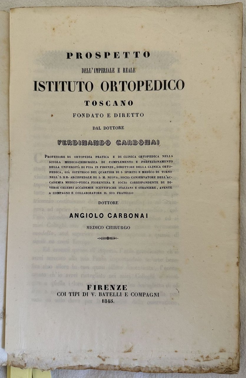 PROSPETTO DELL'IMPERIALE E REALE ISTITUTO ORTOPEDICO TOSCANO FONDATO E DIRETTO … | Immagine principale