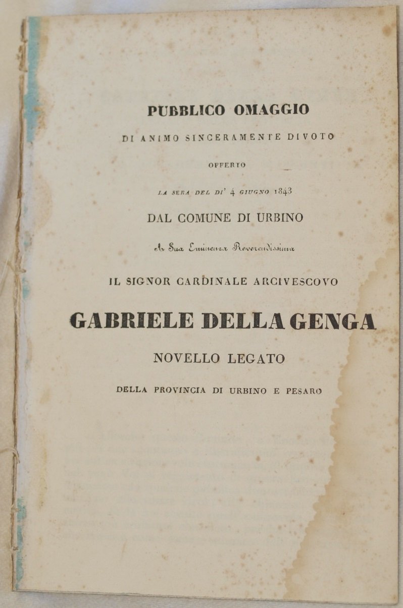 PUBBLICO OMAGGIO DI ANIMO SINCERAMENTE DIVOTO OFFERTO LA SERA DEL …