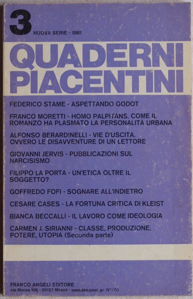 QUADERNI PIACENTINI SOMMARIO N. 3, 1981