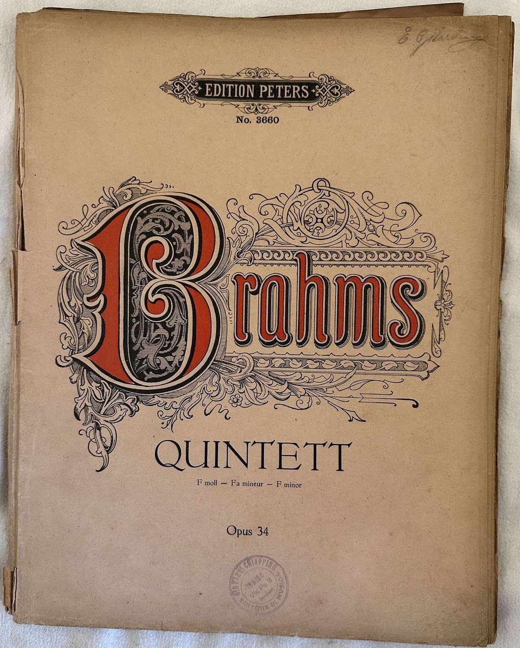 QUINTETT FUR PIANOFORTE 2 VIOLINEN, VIOLA UND VIOLONCELLO OP. 34