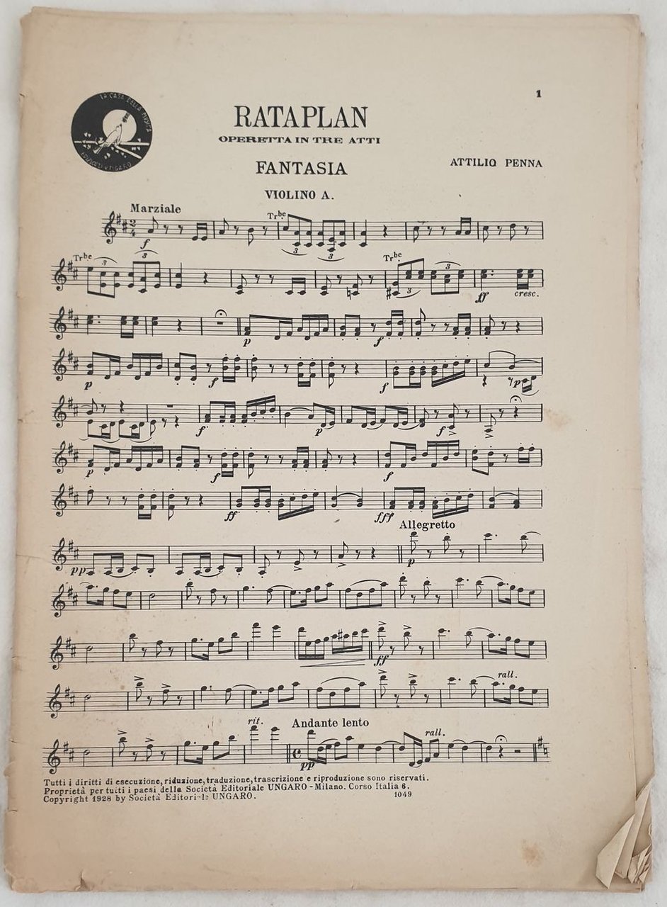 RATAPLAN OPERETTA IN TRE ATTI