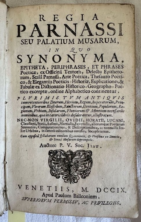 REGIA PARNASSI SEU PALATIUM MUSARUM IN QUO SYNONIMA EPITHETA, PERIPHRASES … | Immagine Gallery 2