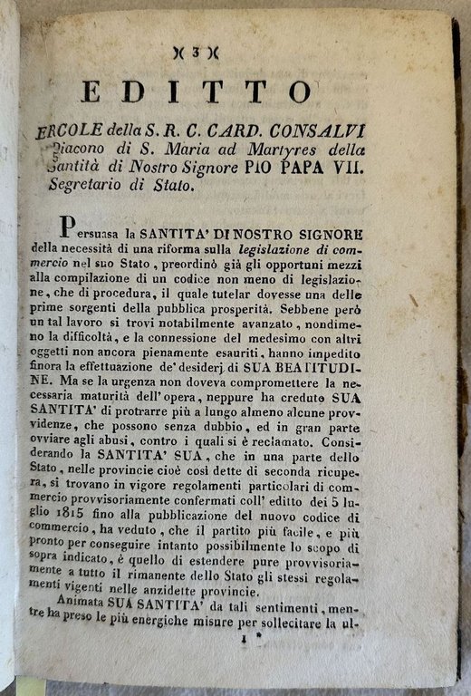 REGOLAMENTO PROVVISORIO DI COMMERCIO FINORA VIGENTE NELLE PROVINCE DI SECONDA …