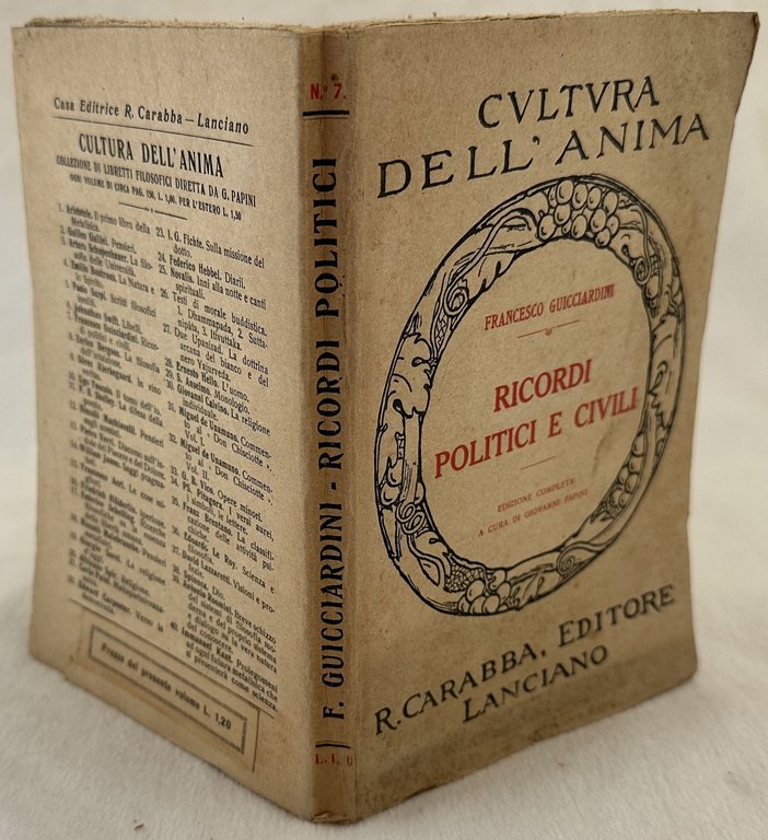 RICORDI POLITICI E CIVILI EDIZIONE COMPLETA A CURA DI GIOVANNI PAPINI