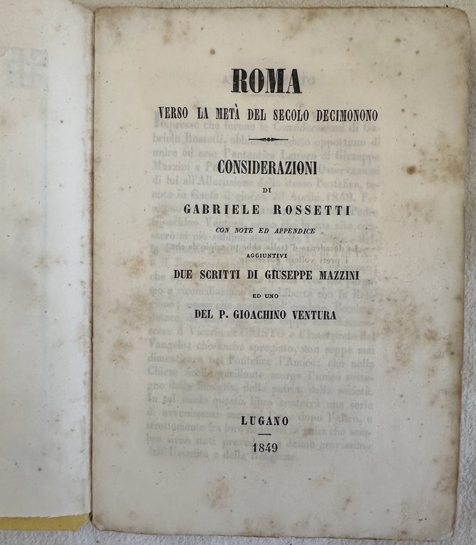 ROMA VERSO LA META DEL SECOLO DECIMONONO