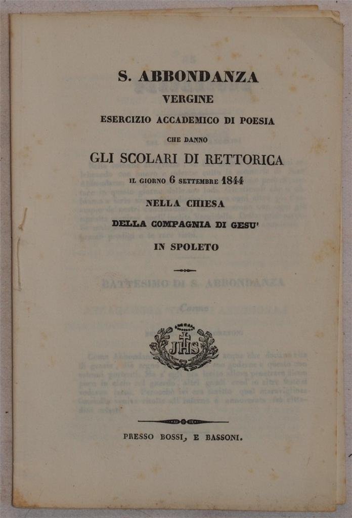 S. ABBONDANZA VERGINE ESERCIZIO ACCADEMICO DI POESIA CHE DANNO GLI …